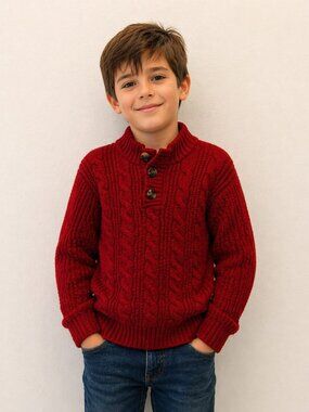 Cat & Jack Boys Red Cable Knit Sweater Size 5T Cozy Winter Pullover